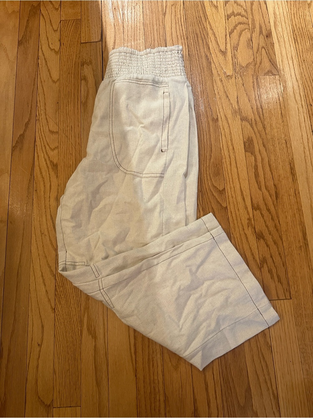 Gigio Casual Elastic Waist Light Beige Pants Size Large